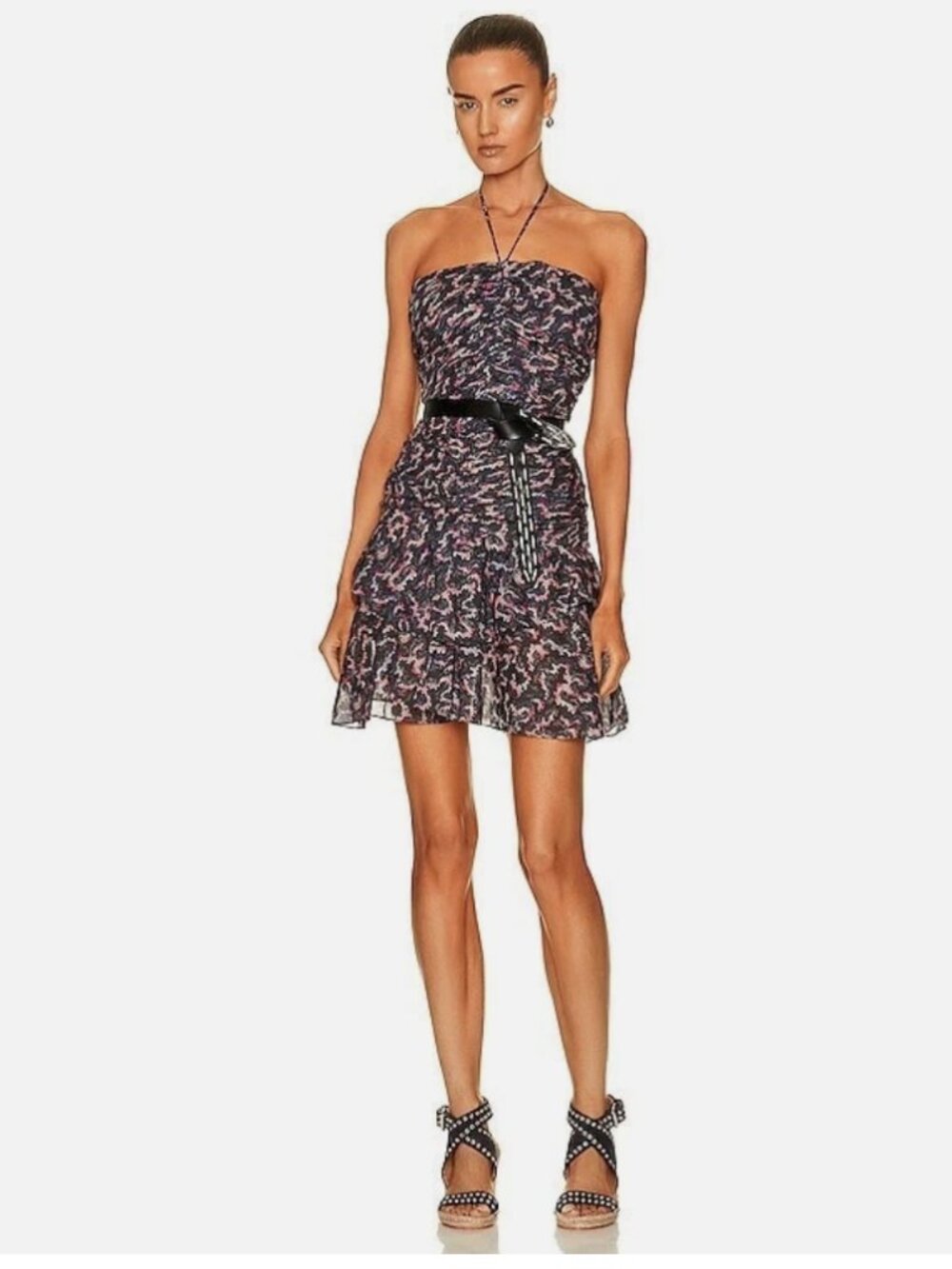 Isabel Marant Étoile Ilanka Ruched Halter Ruffle Hem Dress size 38 /SMALL